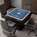Entertainment Table with Green Mahjong Tiles Surrounded by Gray Chairs in Modern Indoor Setting