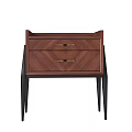 Wooden Finish Bedside Table With Two Drawers And Metal Handles On Black Legs