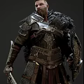Medieval Fantasy Game Movie Character With Blonde Hair Fur Cloak Metal Armor Sword And Shield