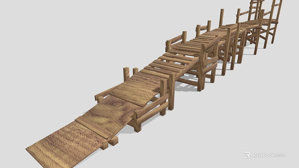 Wooden Boardwalk Structure Featuring Wooden Planks And Railings Design Elements 3d model 