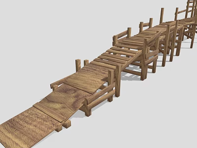 Wooden Boardwalk Structure Featuring Wooden Planks And Railings Design Elements 3d model