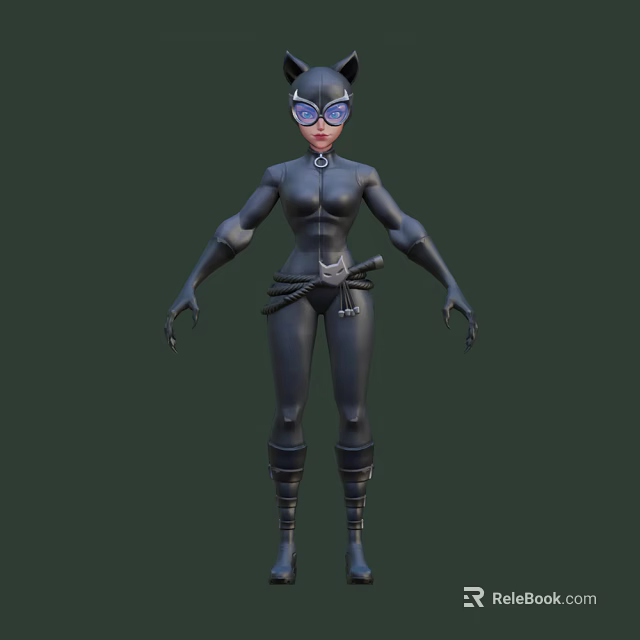 Game Movie Character In Black Bodysuit With Cat Ears And Claws Design 3d model 