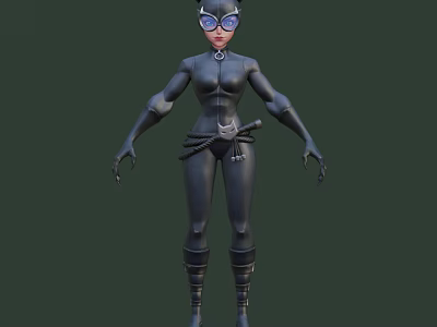 Game Movie Character In Black Bodysuit With Cat Ears And Claws Design 3d model