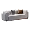 Light Gray Modern Two Seater Sofa With Dark Gray And Brown Comfortable Pillows