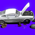 Silver Car Under Repair With Open Hood And Tools 3d model