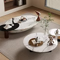Round Marble Coffee Tables In Modern Living Room With Decorative Items Teddy Bear Small Plant