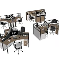 Modern Office Desk And Chair Sets With Modular Workstations And Computer Equipment 3d model