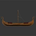 Traditional Wooden Boat With Gray Sail Carved Dragon Head And Red Round Seats