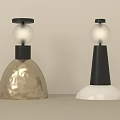 Two Modern Decorative Lamps With Gold Hammered And White Cone Bases And Black Tops