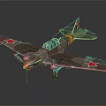 Vintage Military Airplane Model With Camouflage Paint Red Stars On Wings And Red Nose