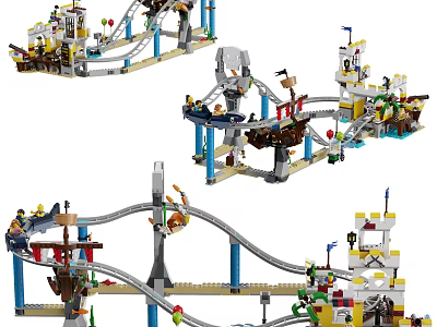 Building Blocks Construction Set With Tracks Buildings Minifigures And Multi Section Structures 3d model