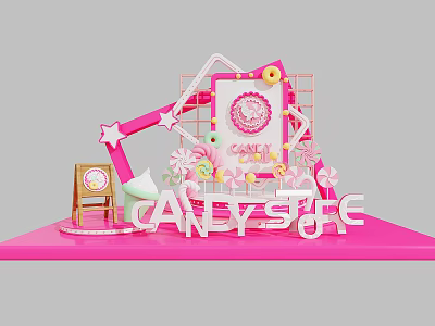 Vibrant Candy Store Setup With Pink Decor Sweet Treats And Star Ornaments 3d model