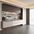 Modern Sideboard Design With Gray And White Cabinets Marble Backsplash Countertop In Kitchen Dining Area