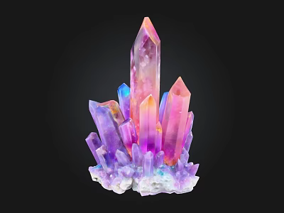 Colorful Stone and Wood Crystal Cluster with Purple Pink Blue Crystals 3d model