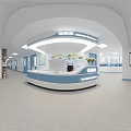 Bright Hospital Lobby Interior With Reception Desk Nurse Lockers And Green Plants