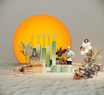 Modern Camping Meichen Net Red Card Point Spring Meichen Window Meichen Straw Pile Reed Green Planting Sunset Light Box Background 3d model