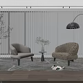 Leisure Sofa Set with Two Light Chairs Floor Lamp Green Plant and Modern Blinds