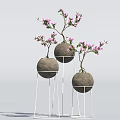 Pink Flowering Plants in Spherical Pots on White Metal Stands
