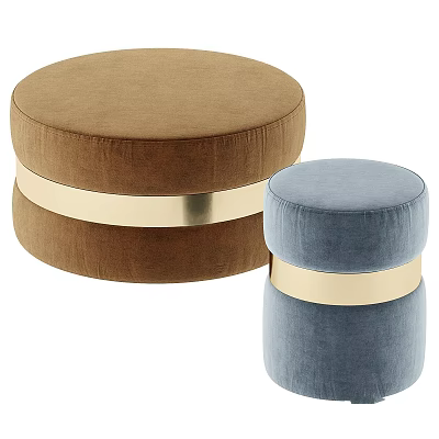Two Brown and Blue Velvet Ottomans with Gold Trim Modern Living Room Design 3d model