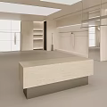 Modern Clothing Store Interior With Open Space Hanging Racks Shelves And Beige Countertop Metal Leg Table