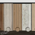 Various Wooden Floor Samples Display With Decorative Balls And Magazine For Home Interior