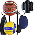Multilayer Sports Equipment Storage Rack with Basketballs Volleyballs Tennis Rackets and Bats
