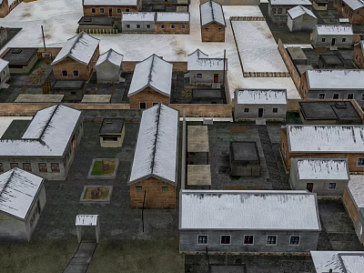 Scenic Aerial View Of Snowy Village With Traditional Houses Paths And Snow Covered Roofs 3d model