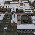 Scenic Aerial View Of Snowy Village With Traditional Houses Paths And Snow Covered Roofs