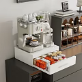 Stylish Coffee Station Shelving Unit With Espresso Machine Coffee Pods Cups And Books