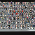 Crowd of Diverse People Figurines in Staircase Tiered Display Setup with Various Poses and Outfits