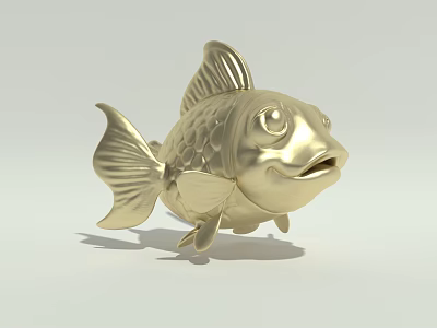 Golden Fish Sculpture Featuring Intricate Scales Fins And Ornamental Details 3d model
