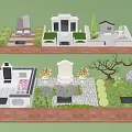 Serene Cemetery Garden Design With Various Tombstones Greenery Floral Arrangements And Stone Paths