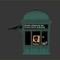 Green Roof Outdoor Kiosk With Decorative Top Windows And Posters Door