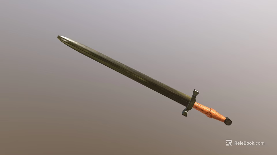 Medieval Historical Sword With Long Metal Blade And Brown Wooden Hilt 3d model 