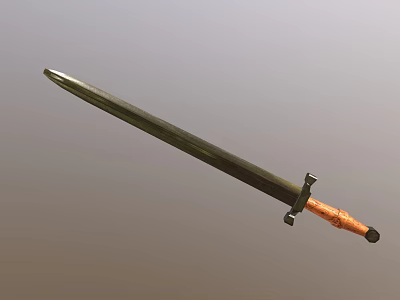 Medieval Historical Sword With Long Metal Blade And Brown Wooden Hilt 3d model