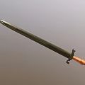 Medieval Historical Sword With Long Metal Blade And Brown Wooden Hilt