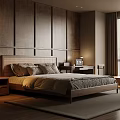 Natural Bedroom Interior Design With Wooden Wall Panels Bed Nightstand Table Lamp And Rug