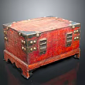 Vintage Red Wooden Chest With Metal Fittings As Classic Household Storage Item