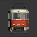 Vintage Red And White Tram With Pantograph On Roof And Number 575