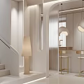 Modern Minimalist Interior Staircase With Metal Handrail And Floor Lamp