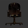 Vintage Worn Leather Office Chair With Armrests And Metal Wheel Base