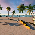 Coastal Swing Door Design With Palm Trees Yellow Kayak And Beach View