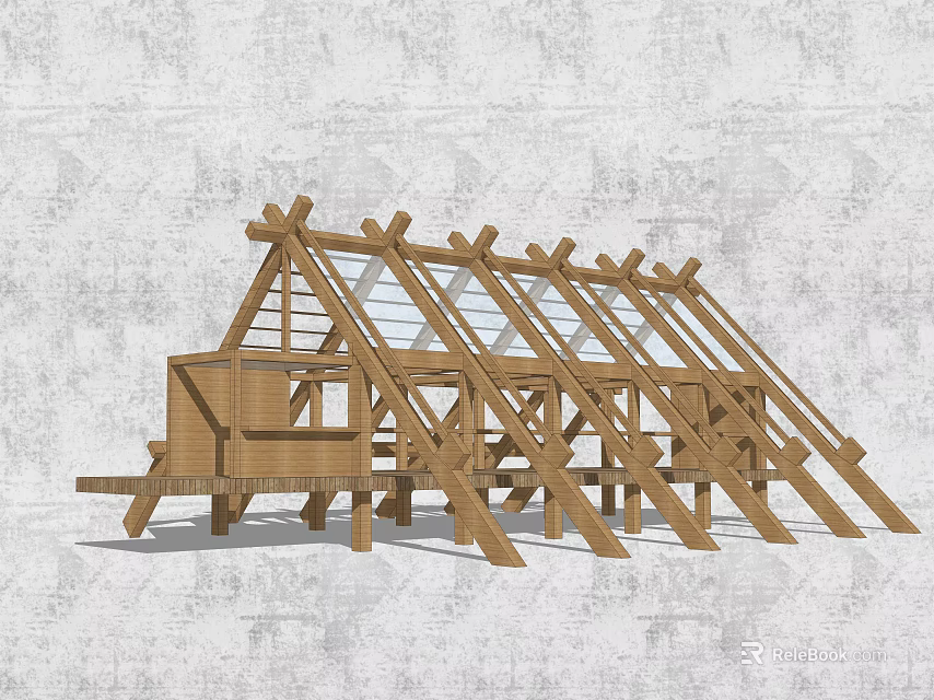 Detached House Wooden Structure With Roof Frame And Beam Design Details 3d model 