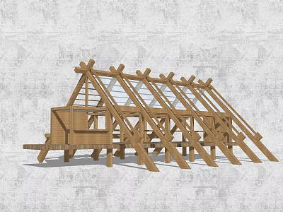 Detached House Wooden Structure With Roof Frame And Beam Design Details 3d model
