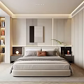 Modern Bedroom Interior Design With Large Bed Nightstands Decorative Painting And Soft Lighting