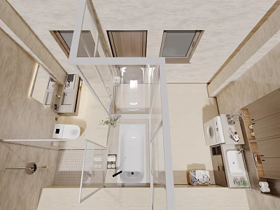 Birds Eye View Of Modern Bathroom Interior 3d model