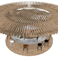Modern Bar Interior Design With Circular Wooden Radial Structure And Decorative Elements