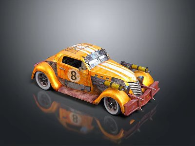 Vintage Yellow Car With Number 8 Striped Body And Modified Front Details 3d model