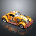 Vintage Yellow Car With Number 8 Striped Body And Modified Front Details