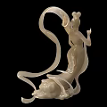Decorative Ornament Set With Two White Fairy Like Figurines And Flowing Ribbons